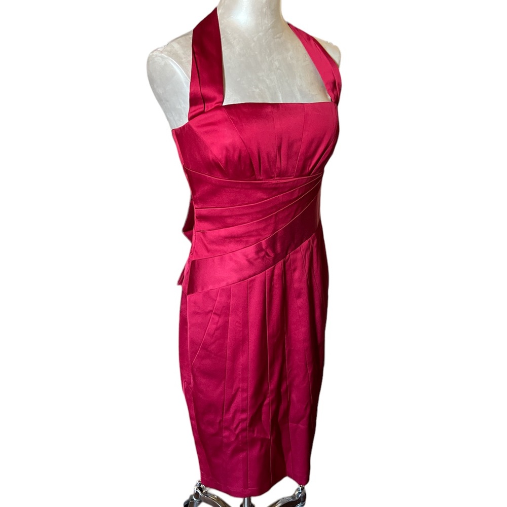 Maggy London Red Halter Cocktail Dress Size 8 Back Bow Party Wedding Guest